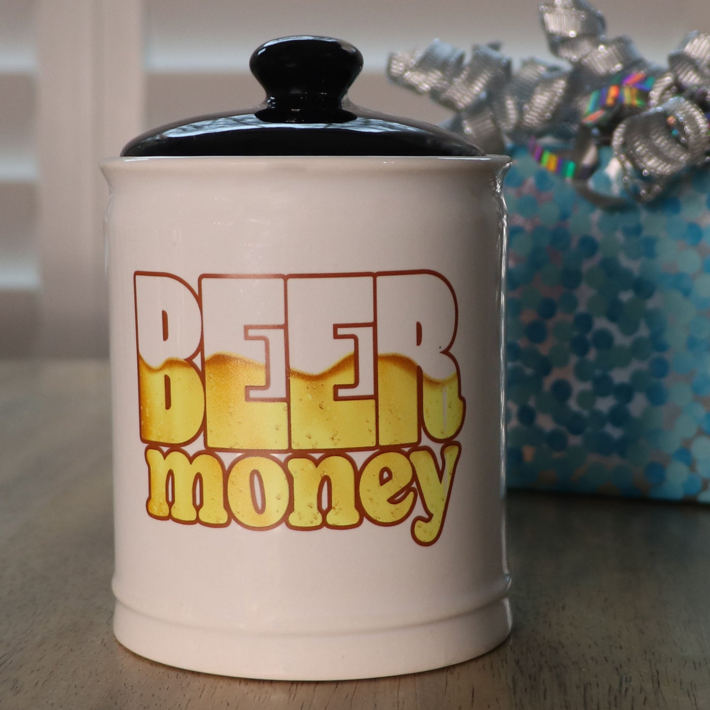 Cottage Creek Beer Money Piggy Bank, Ceramic, 6", Multicolored Beer Fund Candy Jar