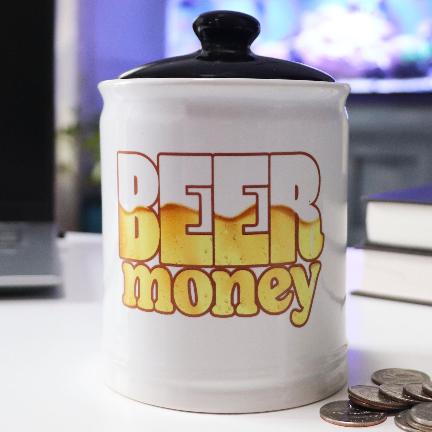 Cottage Creek Beer Money Piggy Bank, Ceramic, 6", Multicolored Beer Fund Candy Jar