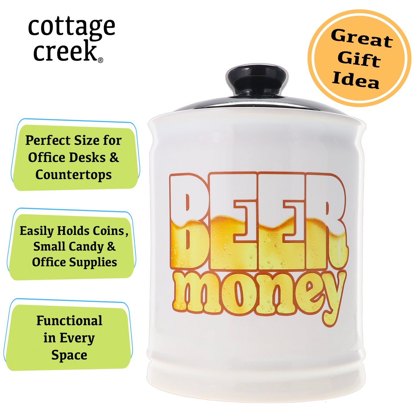 Cottage Creek Beer Money Piggy Bank, Ceramic, 6", Multicolored Beer Fund Candy Jar