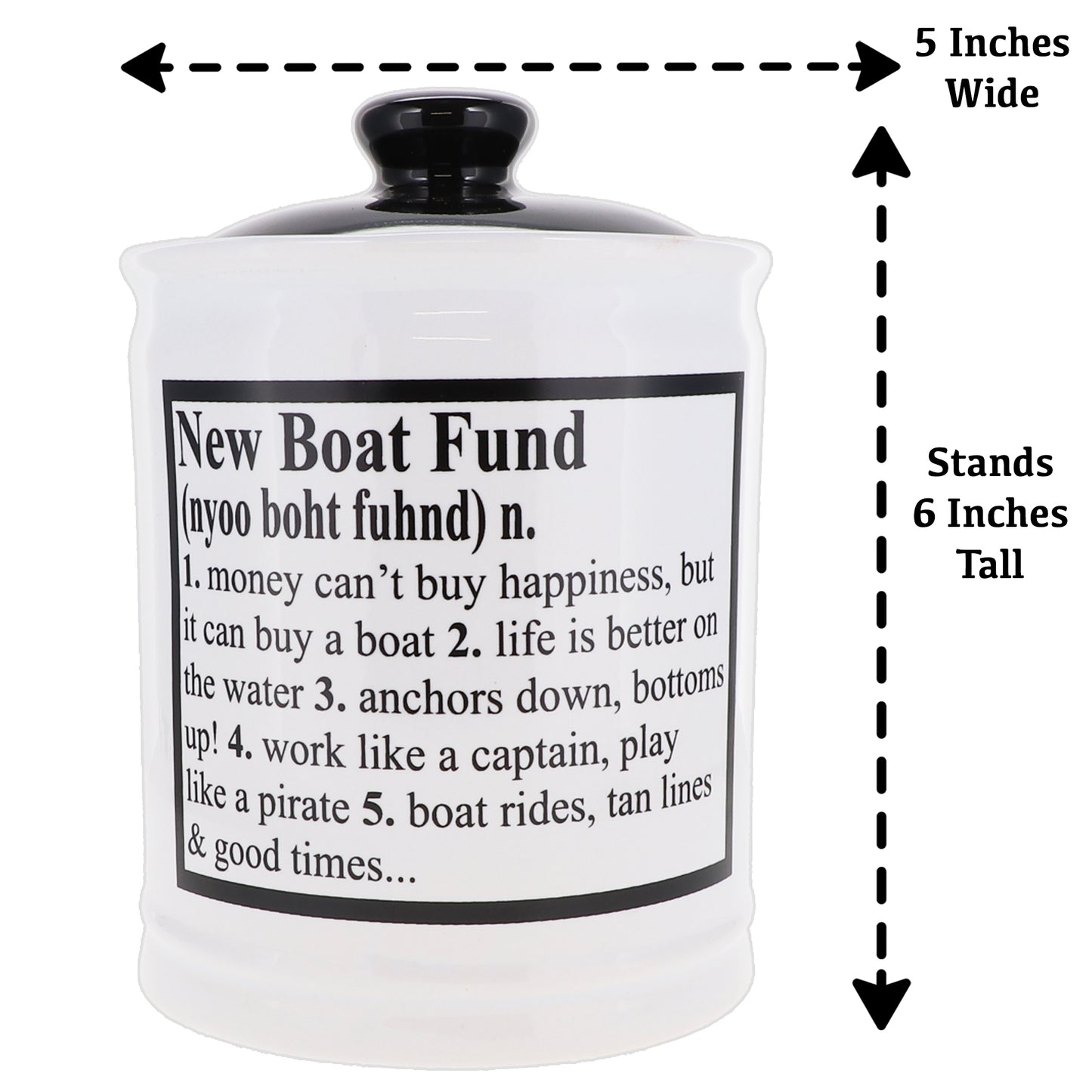 New Boat Fund Piggy Bank, Ceramic, Multicolored, 6" Boat Money Jar