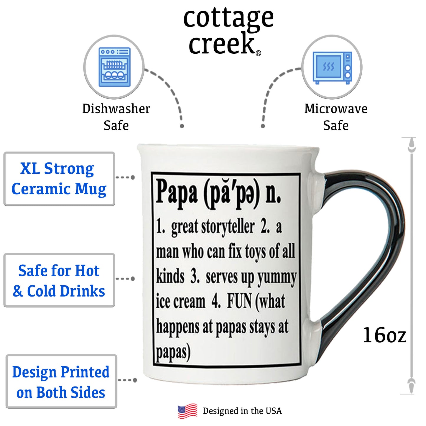 Cottage Creek Papa Mug, Papa Coffee Mug for Papa, 16oz., 6" Multicolored