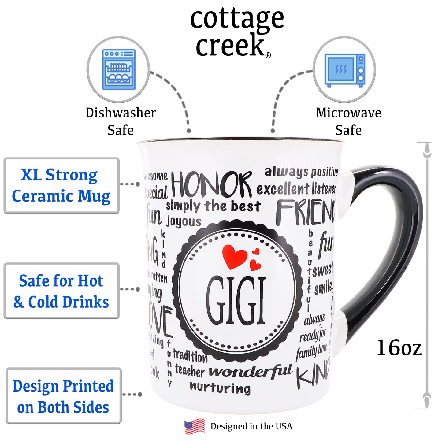 Cottage Creek Gigi Mug, Gigi Coffee Mug, Ceramic, 16oz., 6" Multicolored